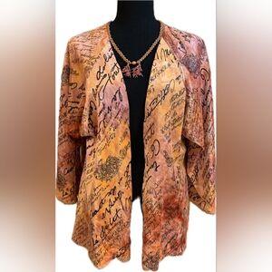 Rare Noreen Orange & Black Velvet Kimono Cardigan w/ beaded magnetic necklace